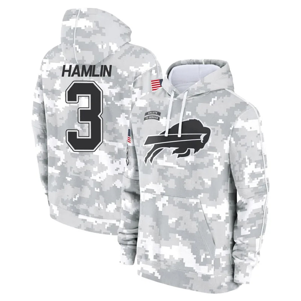 B.Bills #3 Damar Hamlin Player Salute to Service Hoodies Game Football Jerseys