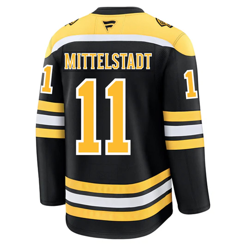 B.Bruins #11 Casey Mittelstadt Player Fanatics Premium Black Home Hockey Jerseys