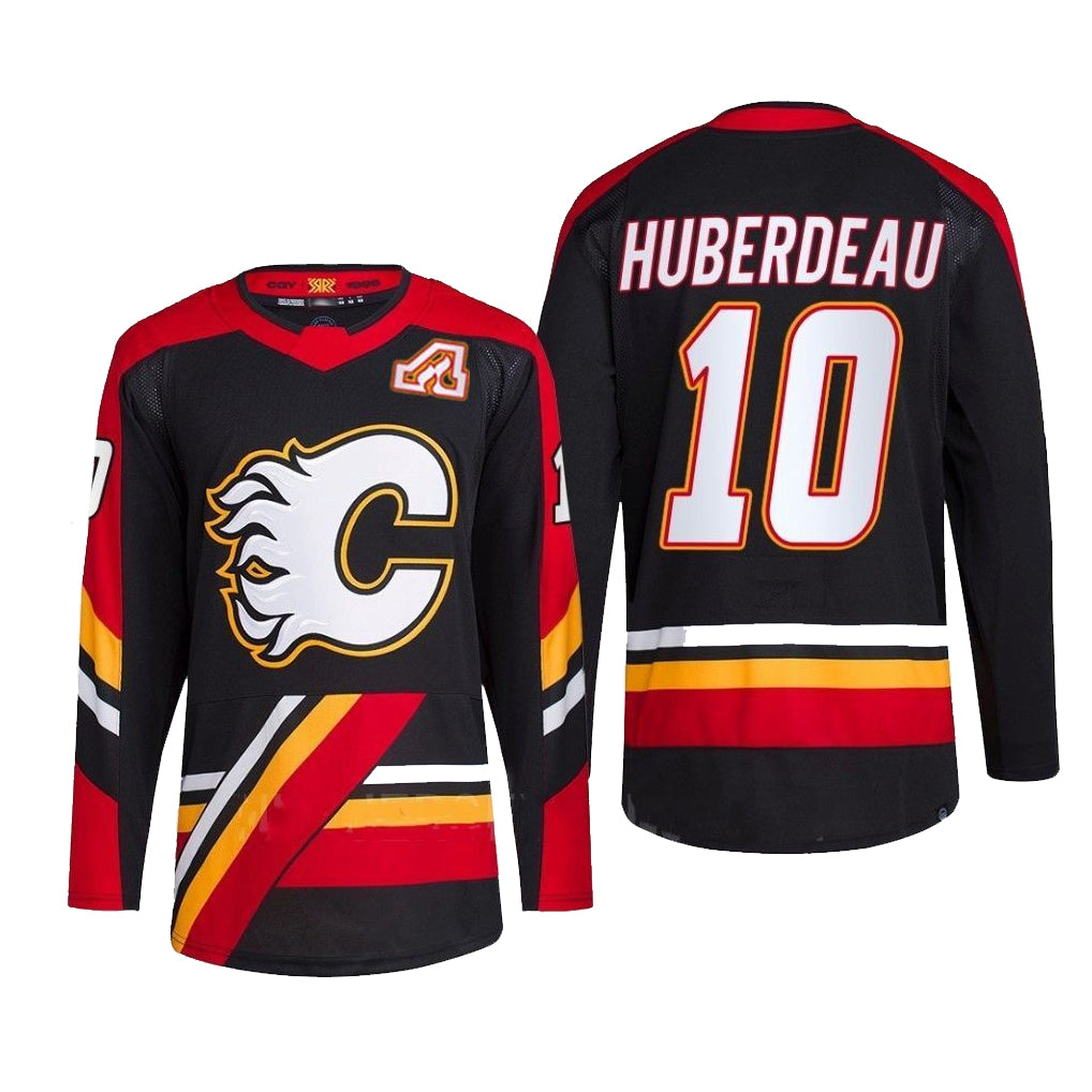 C.Flames #10 Jonathan Huberdeau Player Fanatics Premium Black Ice Hockey Jerseys