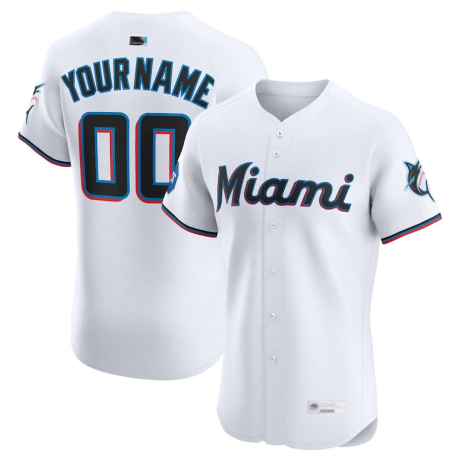 Custom M.Marlins White Home Elite Basebll Jerseys