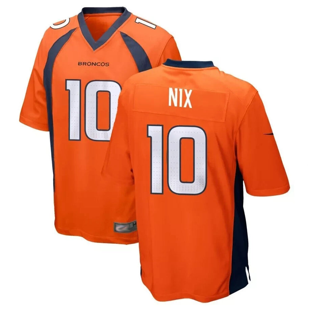 D.Broncos #10 Bo Nix Player Orange Game Football Jerseys