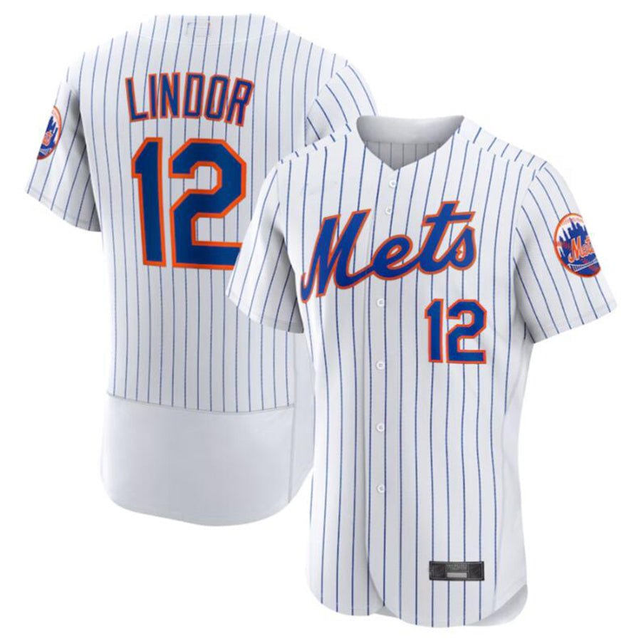 NY.Mets #12 Francisco Lindor White Home Elite Player Stitches Baseball Jerseys