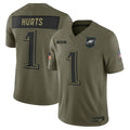 P.Eagles #1 Jalen Hurts Player Olive Salute to Service Limited Football Jerseys