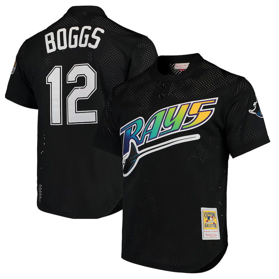 TB.Rays #12 Wade Boggs Player Mitchell & Ness Black Cooperstown Replica Baseball Jerseys