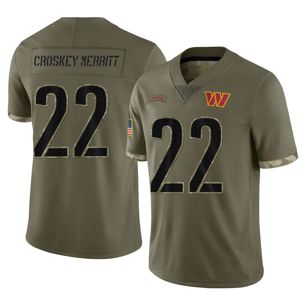 W.Commanders #22 Jacory Croskey-Merritt Player Olive Salute To Service Football Jerseys